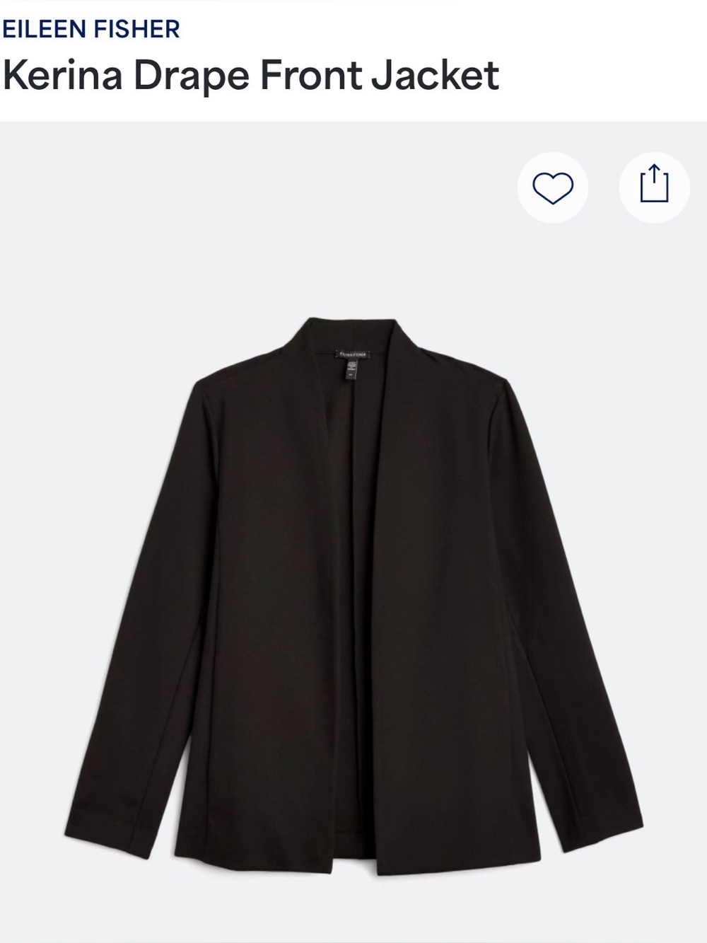 Eileen Fisher Black Kerina Drape-Front Jacket